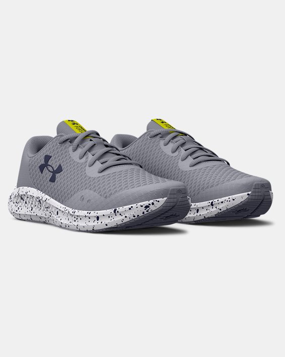 Boys' Grade School UA Charged Pursuit 3 Speckle Running Shoes, Gray, pdpMainDesktop image number 3